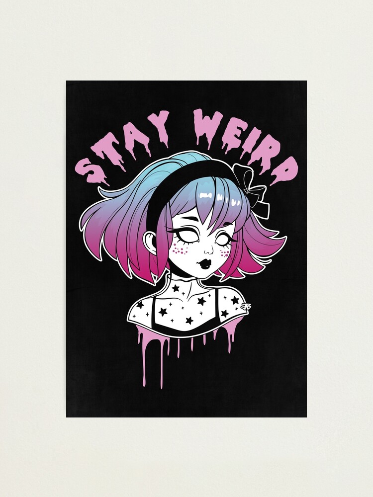 Stay Weird Pastel Goth - Creepy Cute Girl / pink background Pin