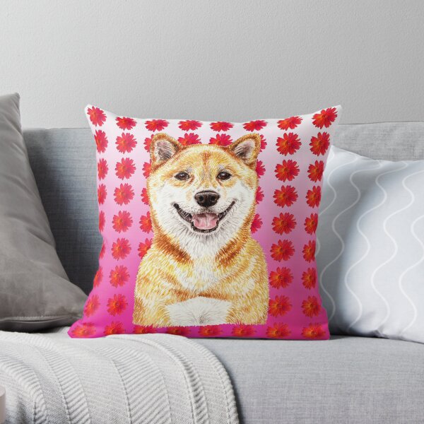 Shiba Inu Daisy Fun Throw Pillow
