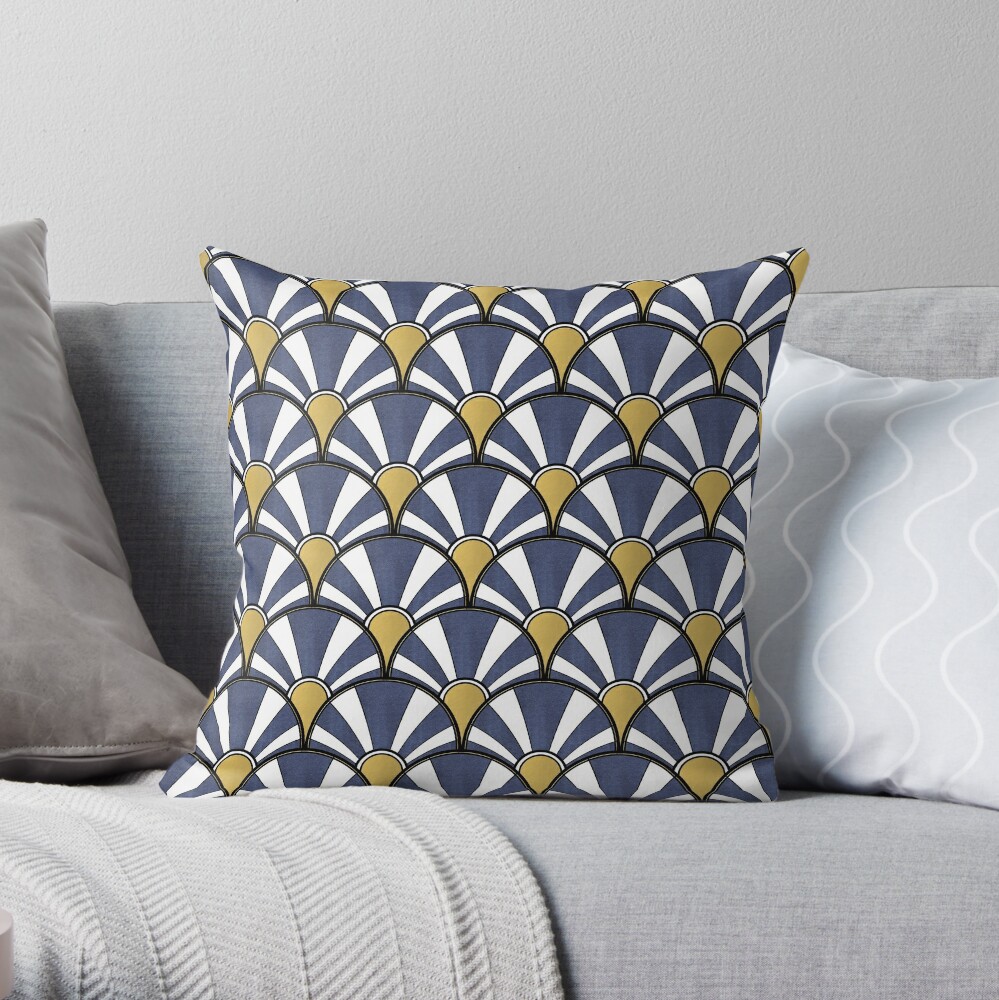 New Arrival Navy and Gold Deco Pattern Throw Pillow by suzzincolour TP-QKZTIK04
