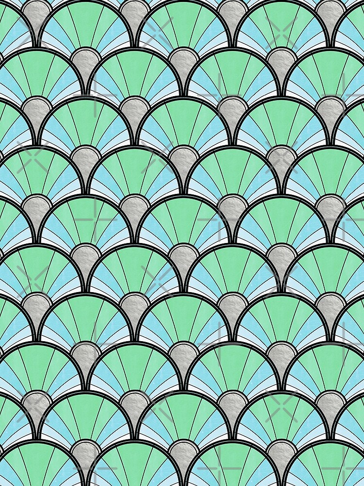 Pastel Green and Silver Ombre Deco Pattern by suzzincolour