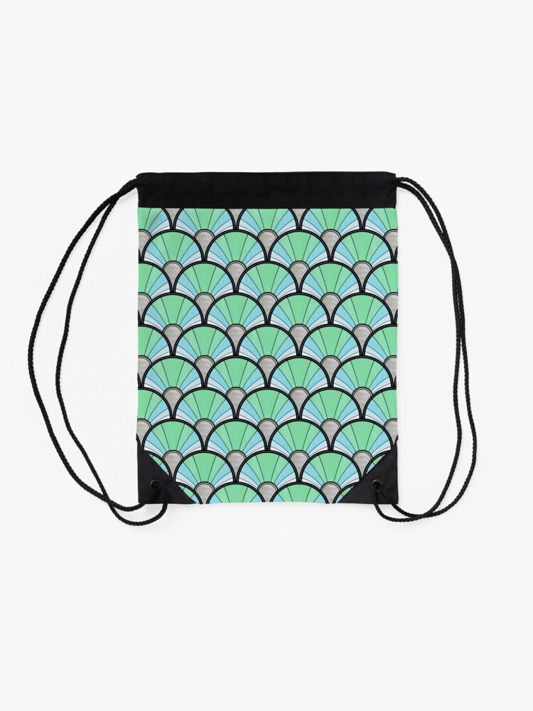 Alternate view of Pastel Green and Silver Ombre Deco Pattern Drawstring Bag