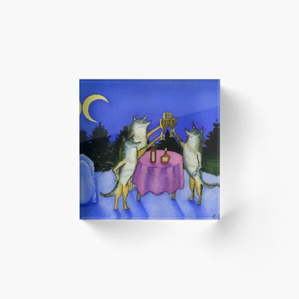 Three Wolves Toasting Moon Acrylic Block