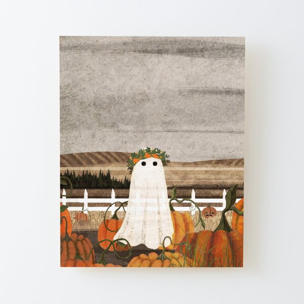 There's a Ghost in the Pumpkins Patch Again... Wood Mounted Print