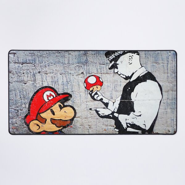 Tableau Banksy Mario Champignon Gris