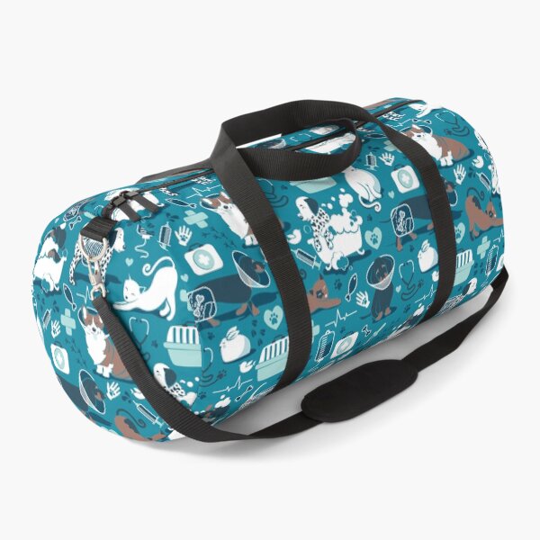 Item preview, Veterinary medicine, happy and healthy friends // turquoise background aqua details navy blue white and brown cats dogs and other animals designed and sold by SelmaCardoso.