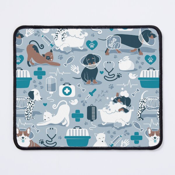 Item preview, Veterinary medicine, happy and healthy friends // blue background turquoise details navy blue white and brown cats dogs and other animals designed and sold by SelmaCardoso.