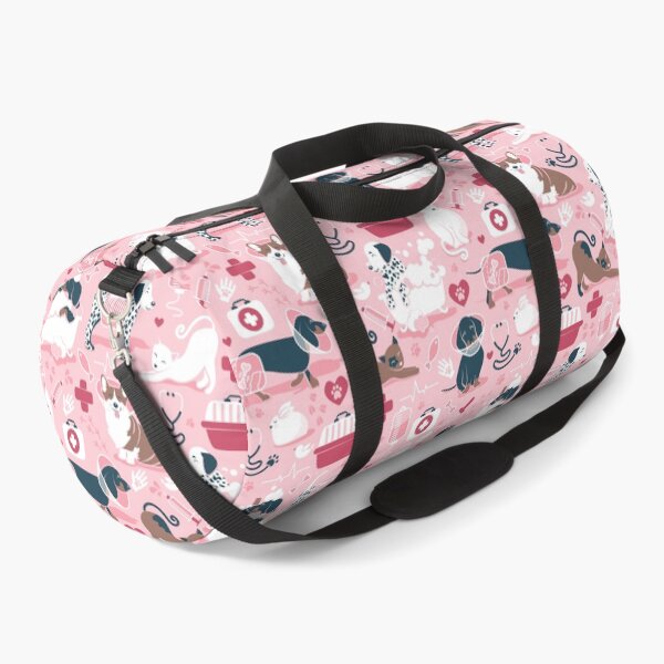 Item preview, Veterinary medicine, happy and healthy friends // pink background red details navy blue white and brown cats dogs and other animals designed and sold by SelmaCardoso.