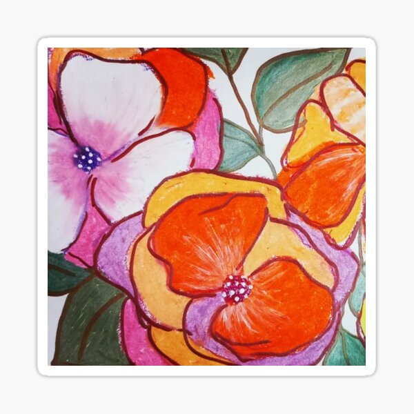 "Orangish Pink Large Floral Print Design" Sticker for Sale by