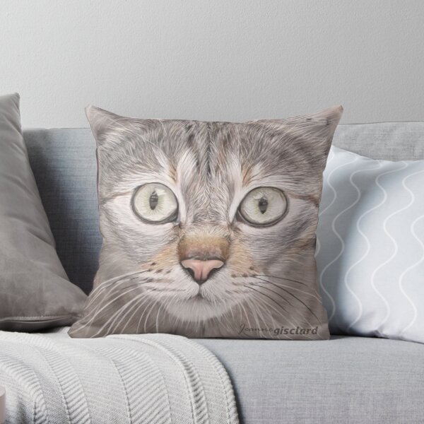 Portrait of cat with dry pastels Throw Pillow