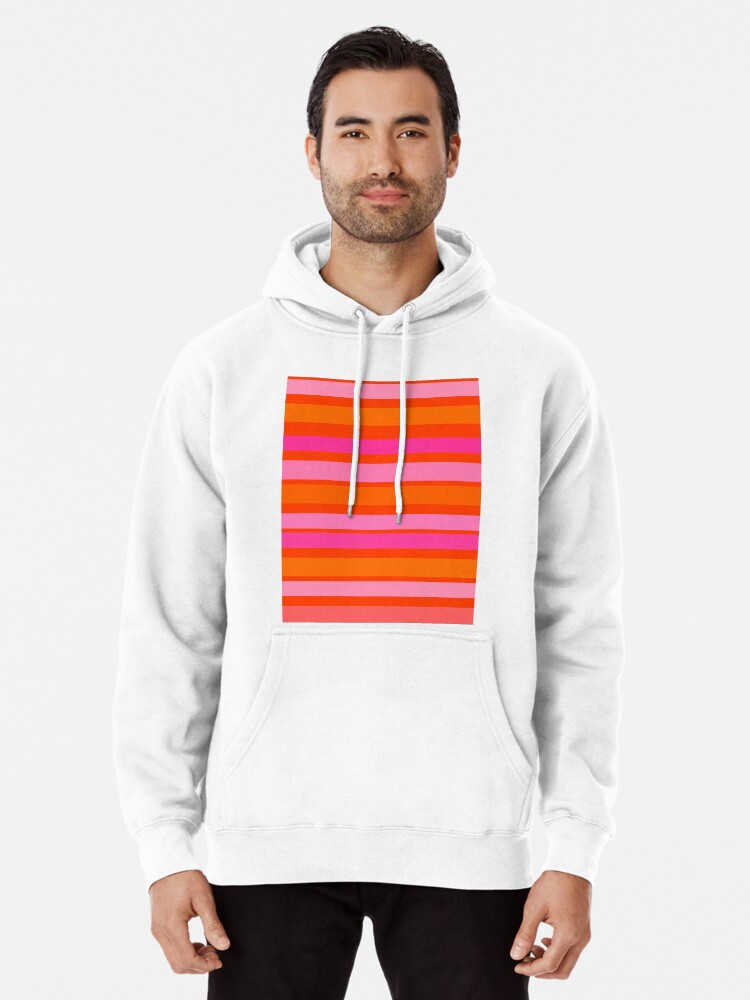 Bright Orange and Pink Stripes Pullover Hoodie for Sale by