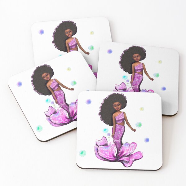 Item preview, Mermaid gifts top 10 Coco the Magical rainbow mermaid with brown eyes, flowing Afro hair and caramel brown skin - light background designed and sold by Artonmytee.
