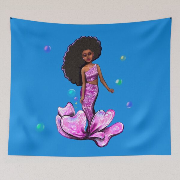 Item preview, Mermaid gifts top 10 Coco the Magical rainbow mermaid with brown eyes, flowing Afro hair and caramel brown skin - light background designed and sold by Artonmytee.