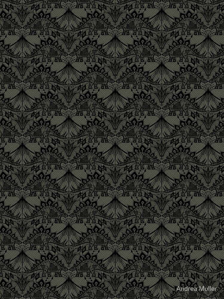 Stegosaurus Lace - Black / Grey by andreaalice
