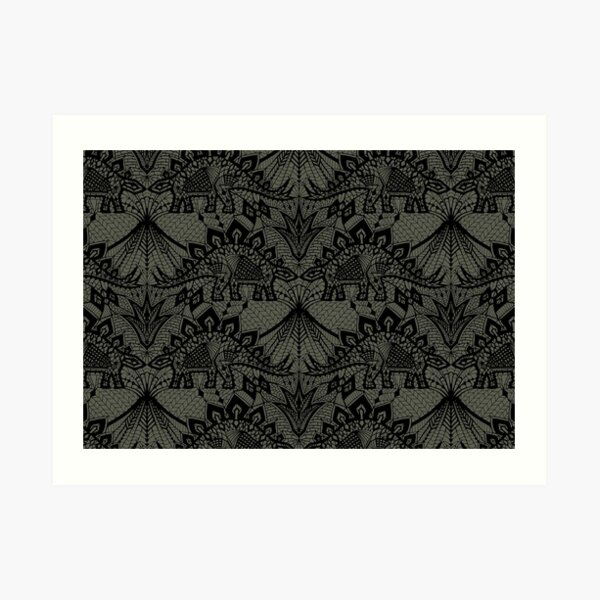 Stegosaurus Lace - Black / Grey Art Print