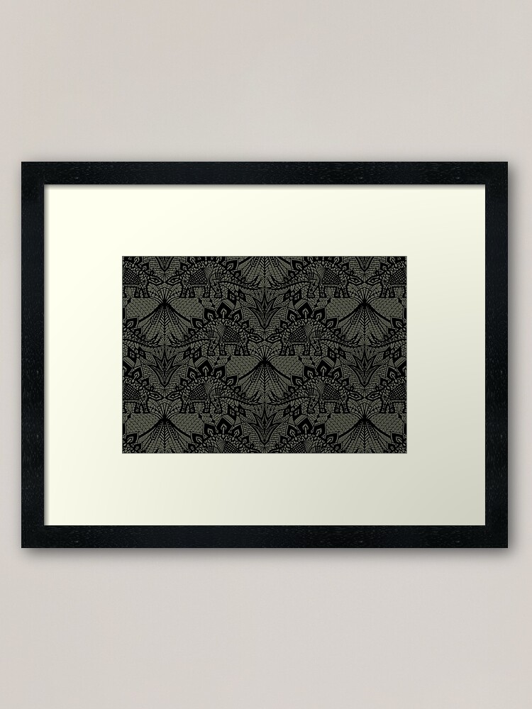 Alternate view of Stegosaurus Lace - Black / Grey Framed Art Print