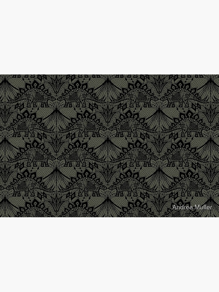 Thumbnail 4 of 4, Zipper Pouch, Stegosaurus Lace - Black / Grey designed and sold by Andrea Muller.