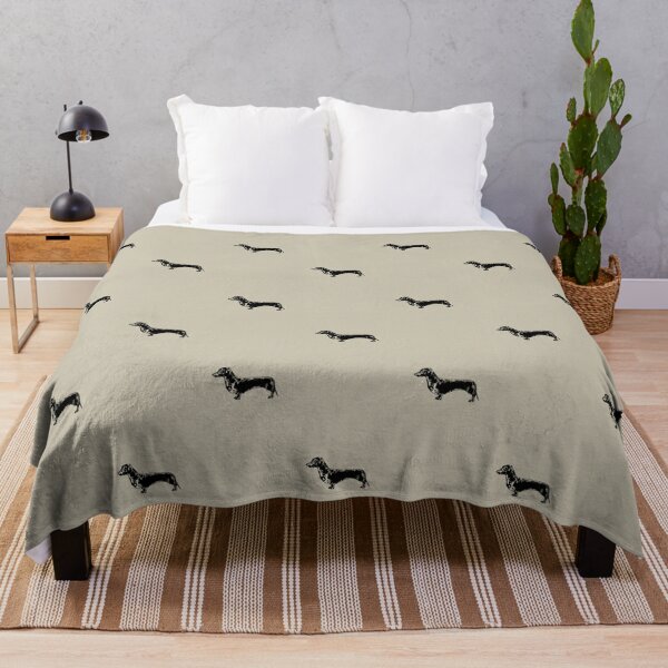 Dachshund ink illustration minimalistic linen fabric Throw Blanket