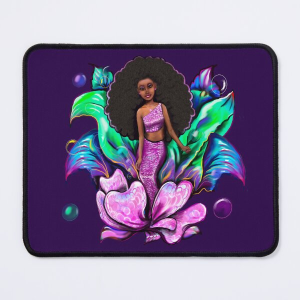 Item preview, Black Mermaid gifts - Coco the Magical rainbow mermaid with brown eyes, flowing Afro hair and caramel brown skin - light background designed and sold by Artonmytee.