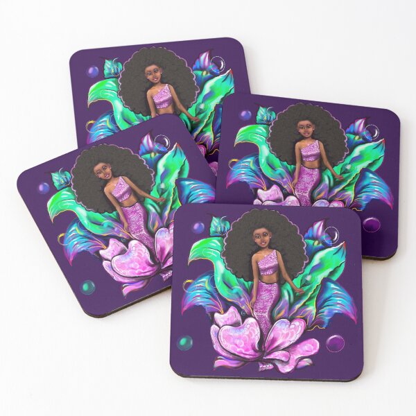 Item preview, Black Mermaid gifts - Coco the Magical rainbow mermaid with brown eyes, flowing Afro hair and caramel brown skin - light background designed and sold by Artonmytee.