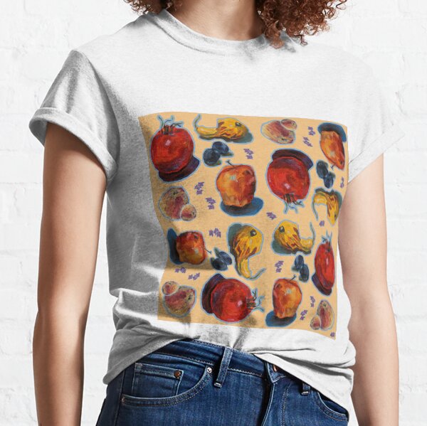 Légumes peints à l'huile sur fond jaune T-shirt classique