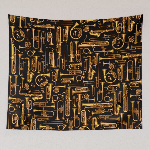 Item preview, Horns Vintage Brass Player Musical Instruments Pattern GOLD designed and sold by GrandeDuc.