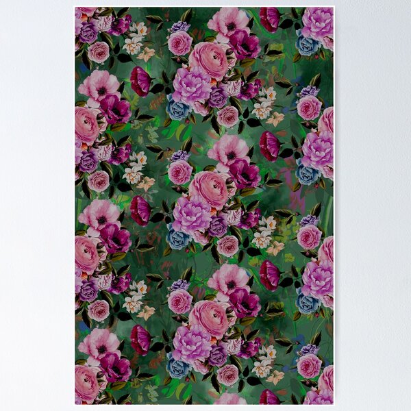 Artikelvorschau, Stilvolles blühendes Blumenparadies, Rosen und Blumen, botanisches Muster, Blumenillustration, Pflanzenmuster, grüne Blumen entworfen und verkauft von ZeinabTaha.