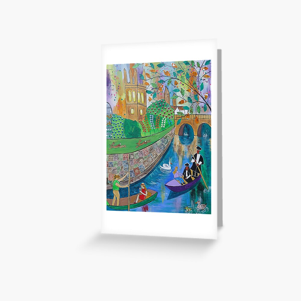 "Punting by Magdalen Bridge Oxford" Greeting Card for Sale by