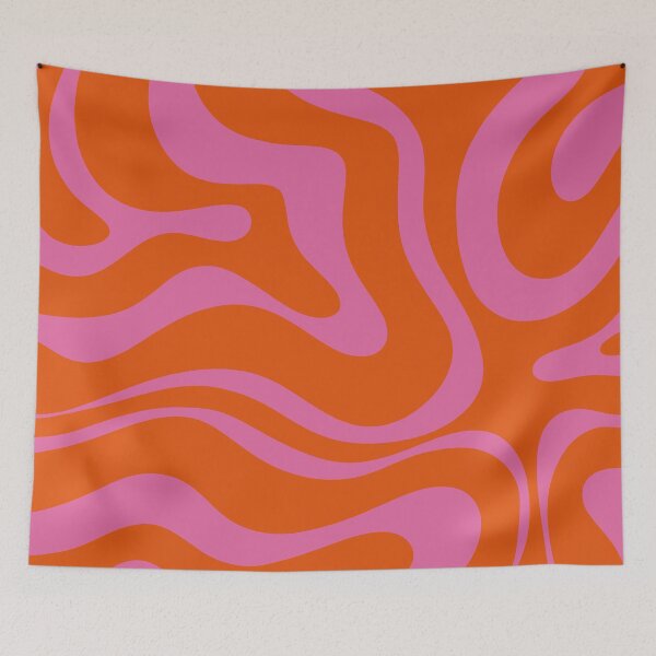 Item preview, Modern Retro Liquid Swirl Abstract Pattern Square in Red Orange and Hot Pink designed and sold by kierkegaard.