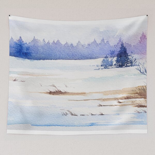 Item preview, Hand-drawn Winter Landscape Watercolor illustration designed and sold by hatimelhag.