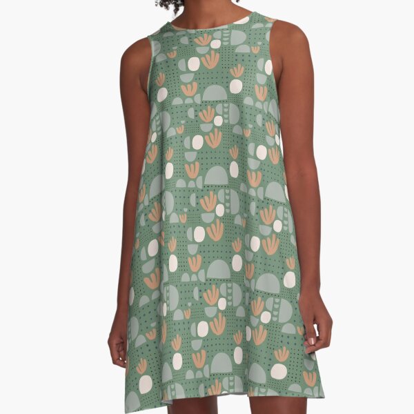 Mod Shapes + Dots - Green A-Line Dress
