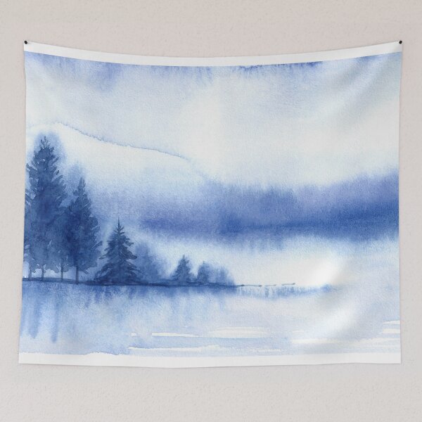 Item preview, Dripping Blue Misty Forest Watercolor Painting designed and sold by hatimelhag.