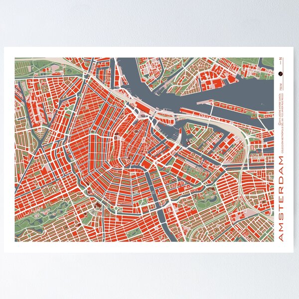 Aperçu de l'œuvre Carte de la ville d'Amsterdam classique créée et vendue par PlanosUrbanos.
