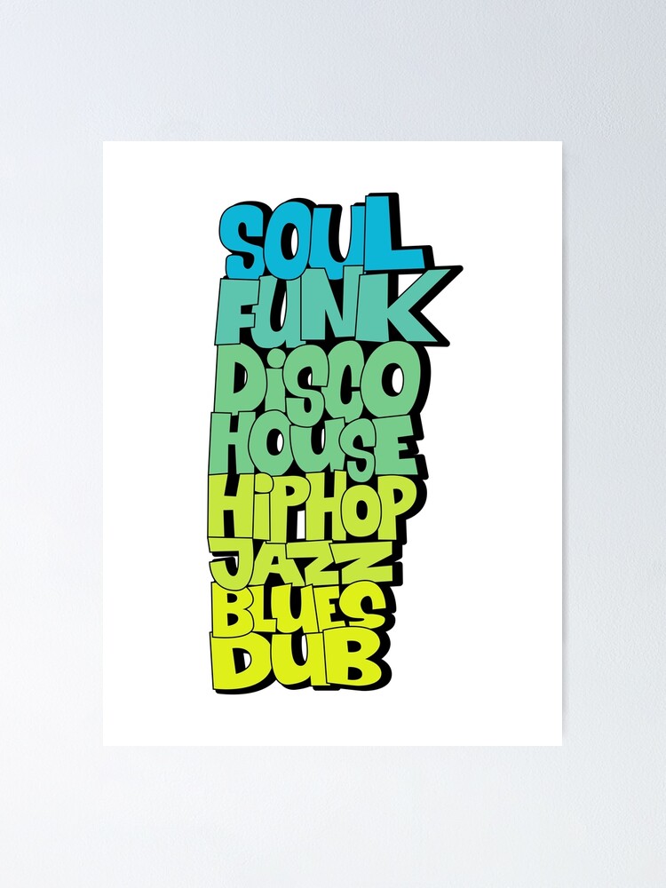 Soul Funk Disco House. Funky music genre design. shades of blue. | Poster