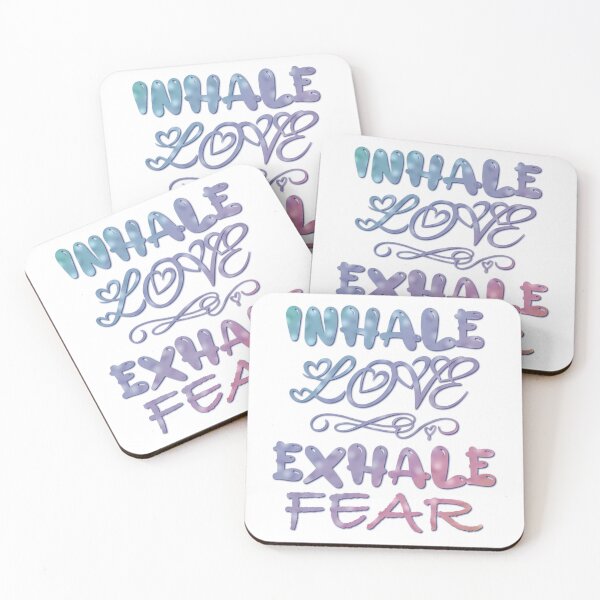 Item preview, Inhale Love Exhale Fear spread positivity quote in pastel teal, blue, purple, pink designed and sold by MunsyArt.