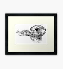 Rabbit, Duck, illusion, Is it a Rabbit or is it a Duck? Optical illusion, visual illusion. Black on White Framed Print