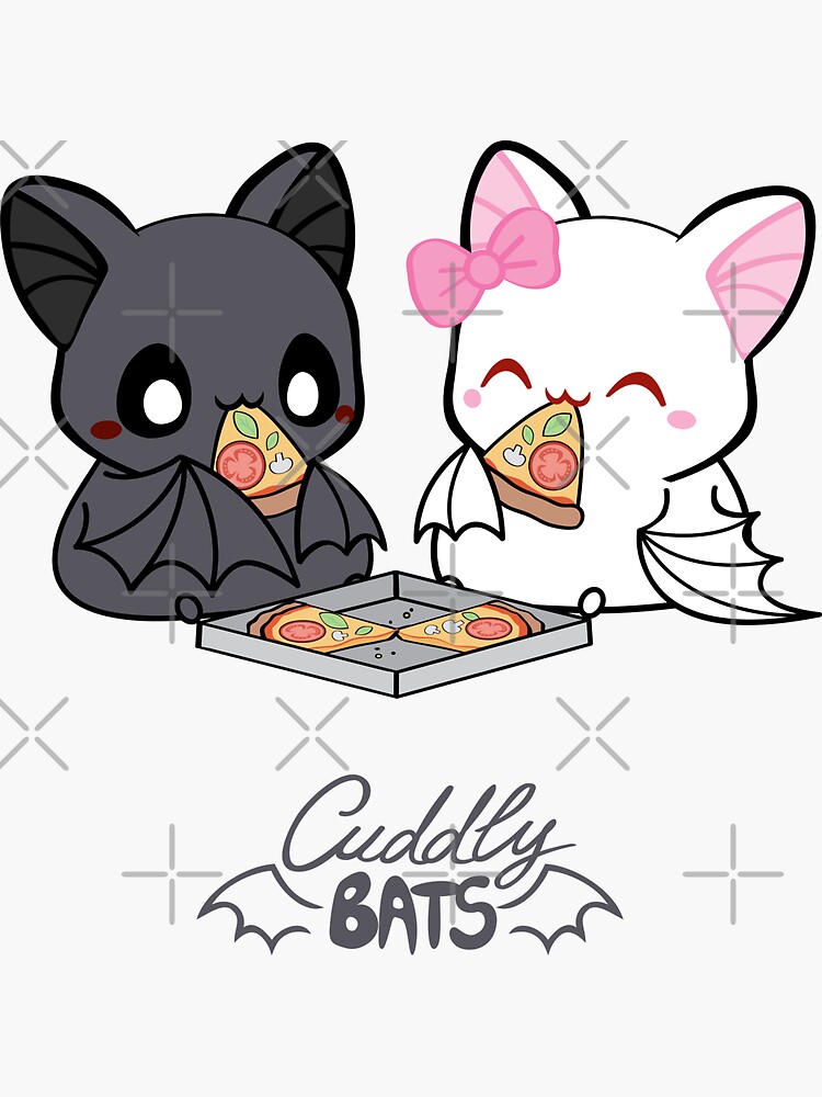 "Cute hungry bats eating pizza " Sticker for Sale by CuddlyBats Redbubble