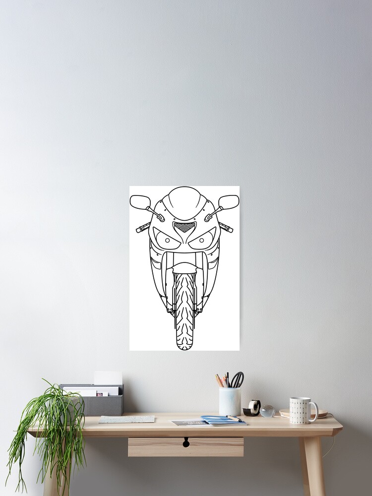 Kawasaki ZX6R Ninja black lines front best t-shirt design | Poster