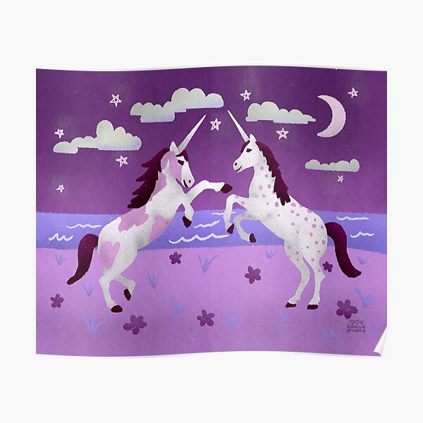 Unicorns Dance at Night Poster