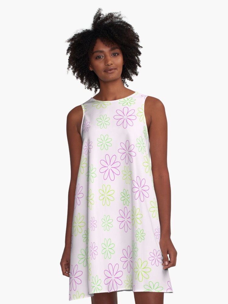 Neon Green and Pink Flowers | A-Line Dress