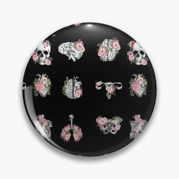 Item preview, Human anatomy, parts of human anatomy, heart, brain, lungs, skull with delicate pink roses designed and sold by Collagedream.