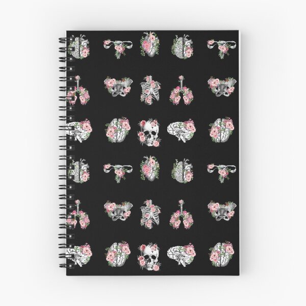 Item preview, Human anatomy, parts of human anatomy, heart, brain, lungs, skull with delicate pink roses designed and sold by Collagedream.