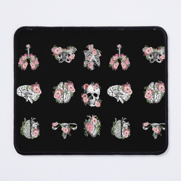 Item preview, Human anatomy, parts of human anatomy, heart, brain, lungs, skull with delicate pink roses designed and sold by Collagedream.