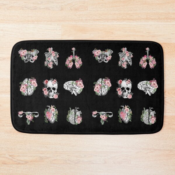 Item preview, Human anatomy, parts of human anatomy, heart, brain, lungs, skull with delicate pink roses designed and sold by Collagedream.