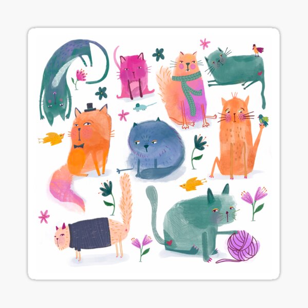 Cute Funny Clever Cats Pattern Sticker
