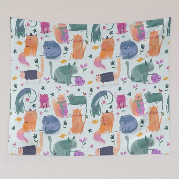 Item preview, Cute Funny Clever Cats Pattern designed and sold by Kathy Osborne Studio.