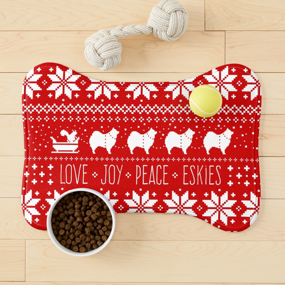 American Eskimo Dogs Christmas Holiday - Love Joy Peace Eskies Pet Mat