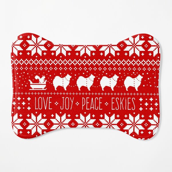 American Eskimo Dogs Christmas Holiday - Love Joy Peace Eskies Dog Mat