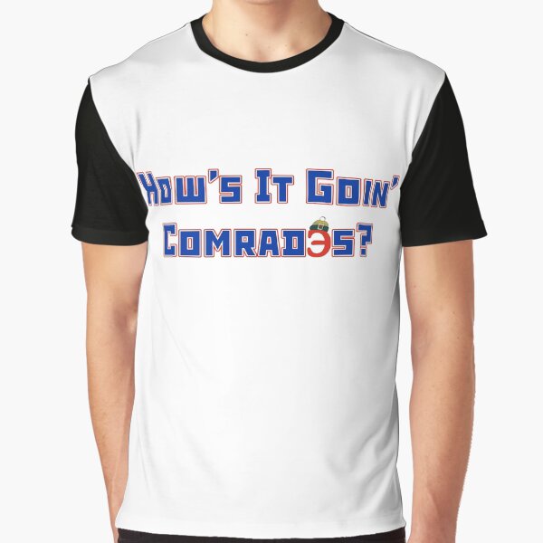 Vista previa del artículo con la obra «como les va camaradas», diseñado y vendido por PiperDownTees.