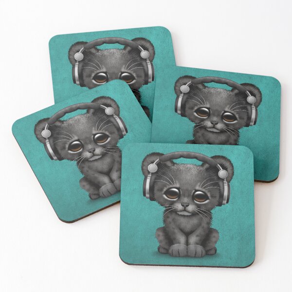 Item preview, Cute Black Panther Cub Dj Wearing Headphones on Blue designed and sold by JeffBartels.