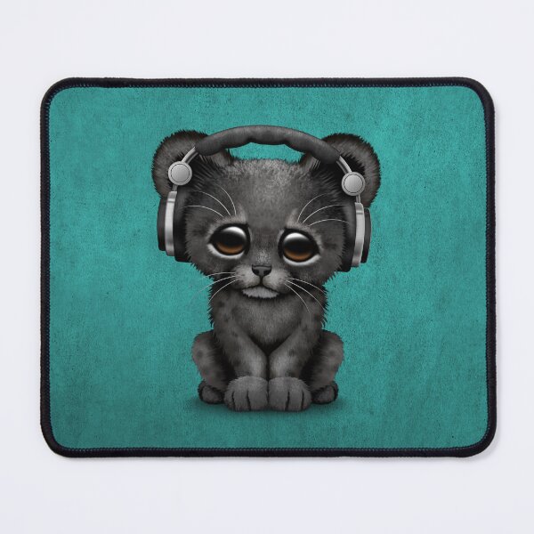 Item preview, Cute Black Panther Cub Dj Wearing Headphones on Blue designed and sold by JeffBartels.